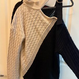 Asymmetrical Two-Tone Black and Cream Women's Sweater